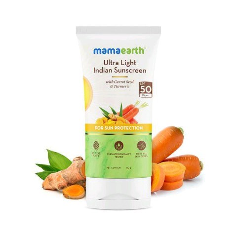 MAMAEARTH Ultra Light Indian Sunscreen SPF50 PA+++ 80g