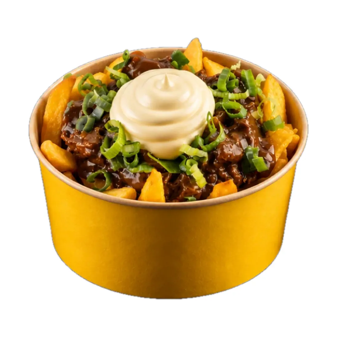 Carbo Frites : frites, carbonnade maison et jeunes oignons, servis dans un bol