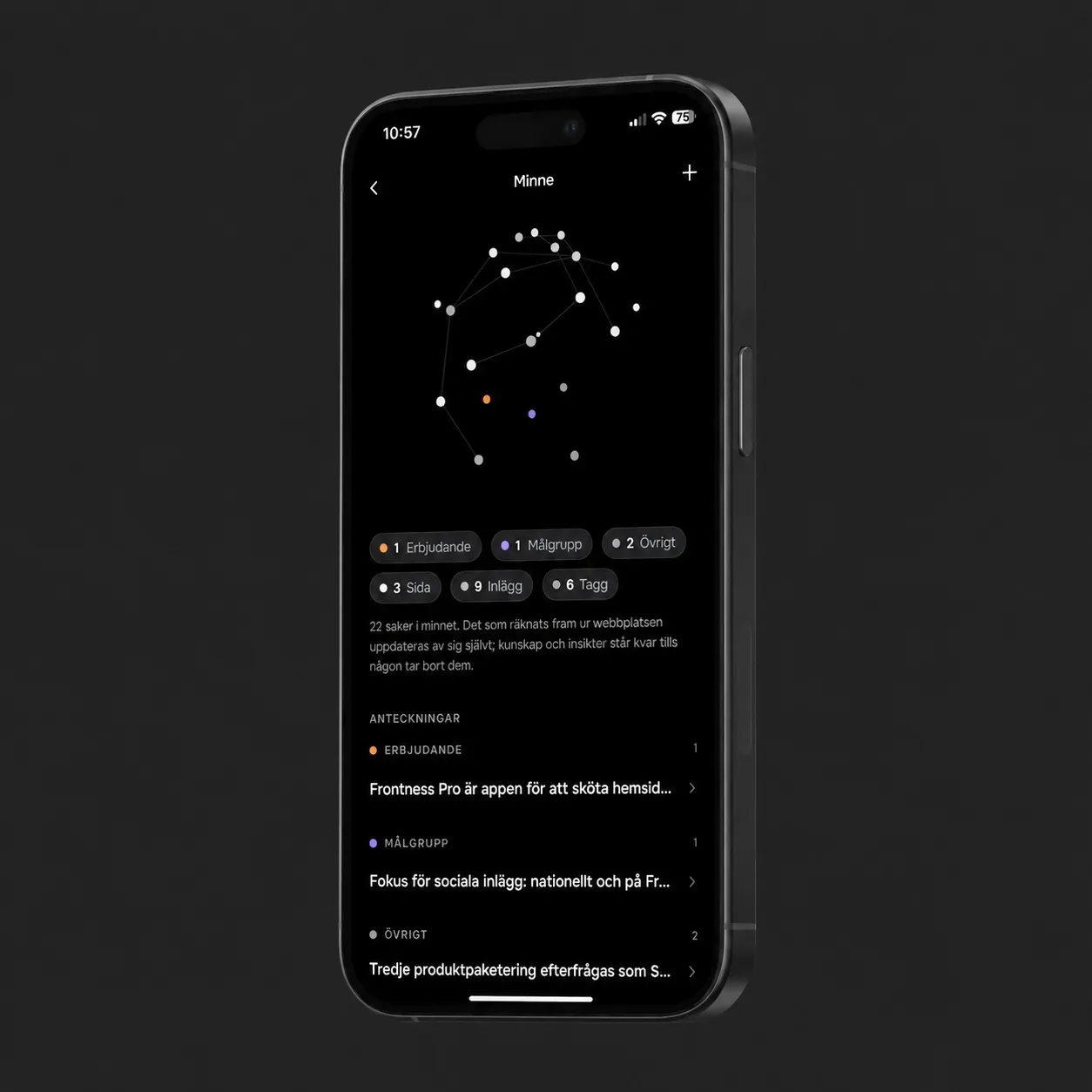 iphone som visar en skärmdump på appens minne