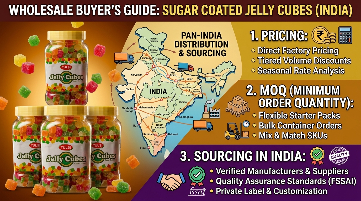 Sugar Coated Jelly Cubes Wholesale Buyer's Guide: Pricing, MOQ and Sourcing in India