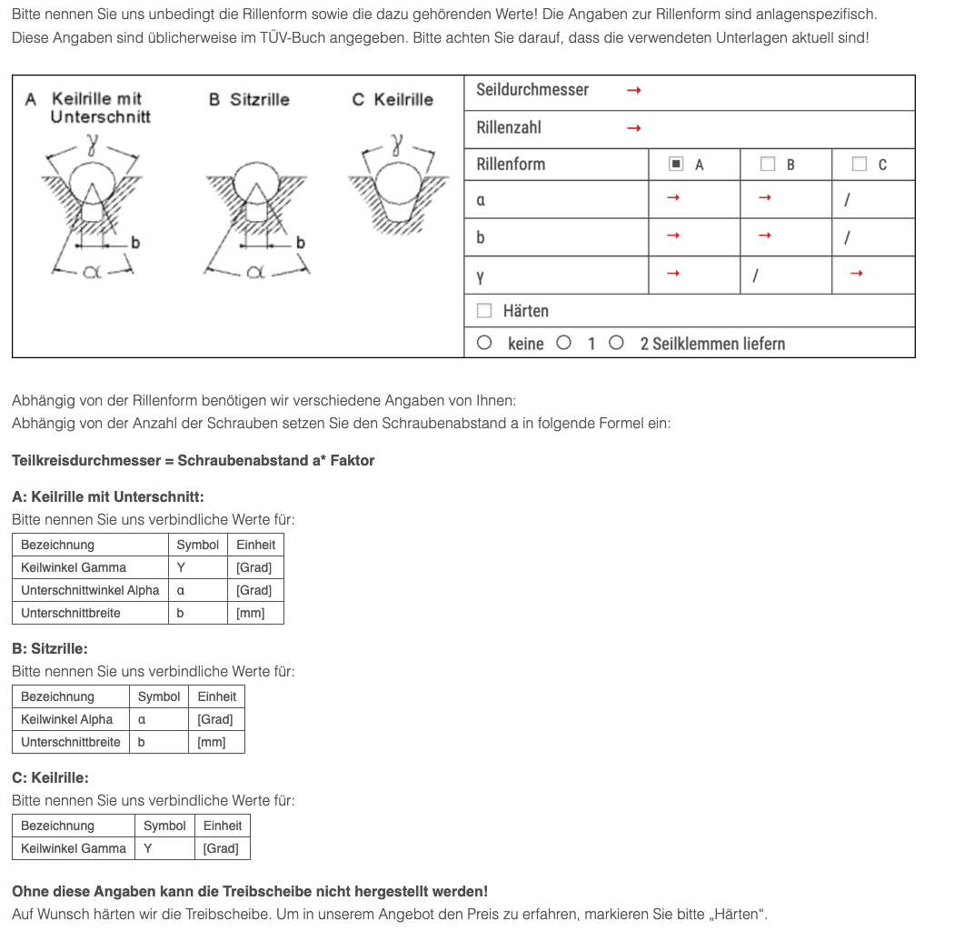 Welche Angaben zur Rillenform werden benötigt?