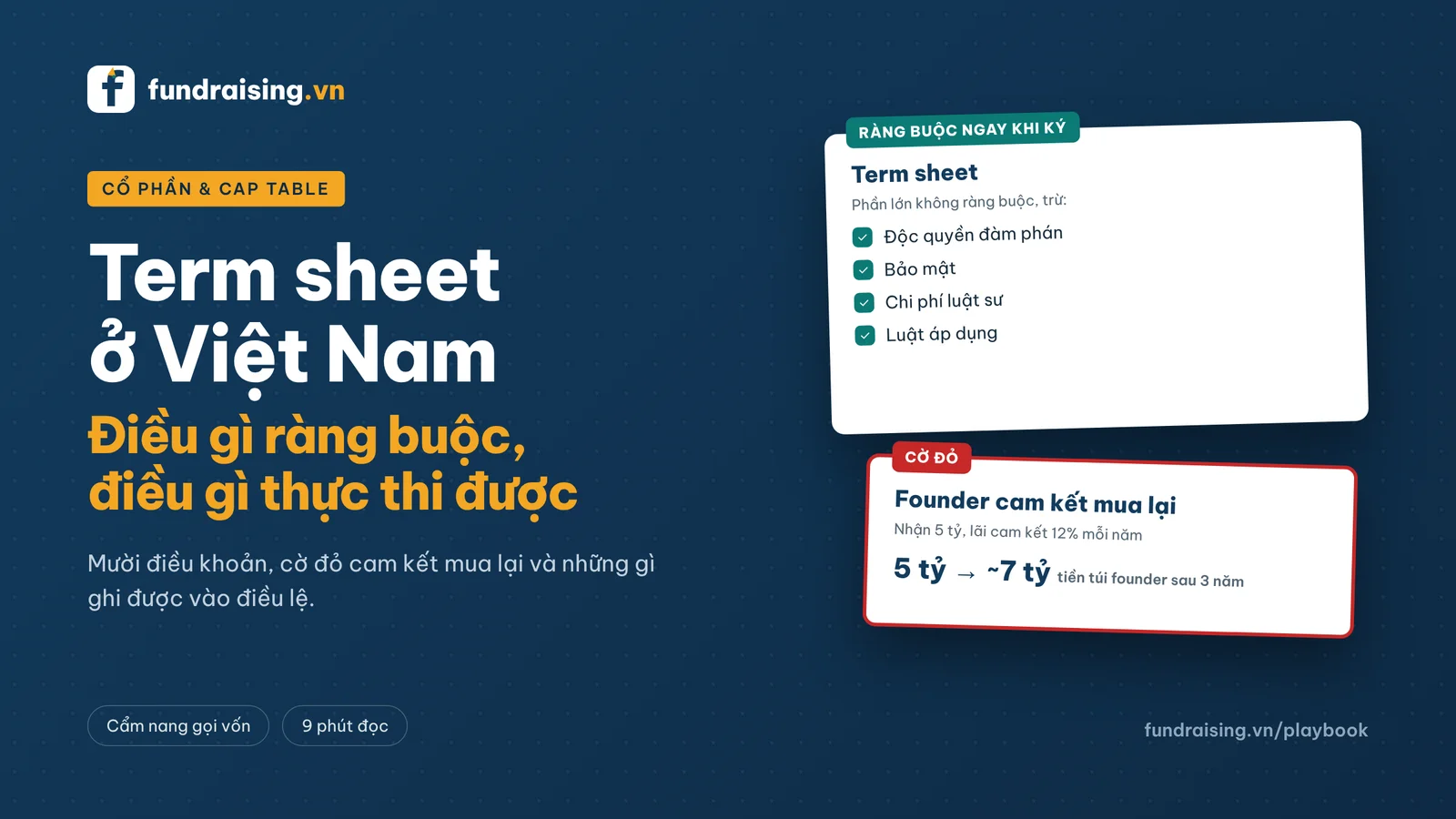 Một term sheet chia hai phần: điều khoản ràng buộc ngay khi ký và điều khoản không ràng buộc, kèm cờ đỏ cam kết mua lại