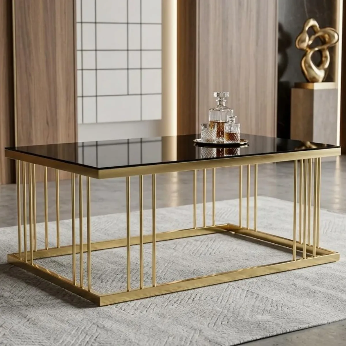 Carre Black Glass Coffee Table with Gold Metal Frame - Coffee tables furniture in UK