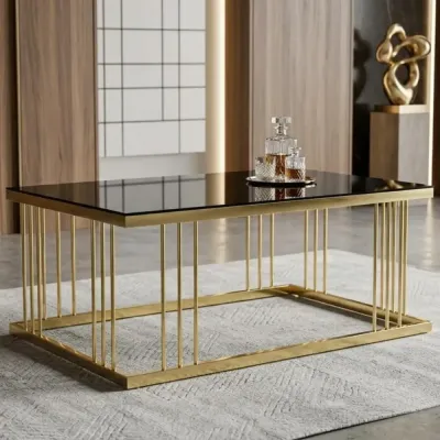 Carre Black Glass Coffee Table with Gold Metal Frame – coffee table for the living room