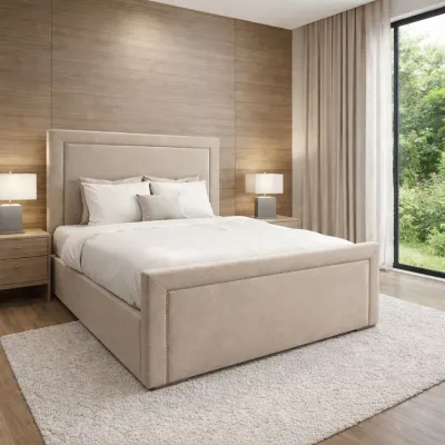 Chelsea Luxury Beige Upholstered Double Bed with Mattress Set – bed frame for the bedroom