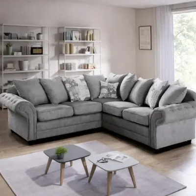Luxury Nicole Corner Sofa in Silver – corner sofa for the living room