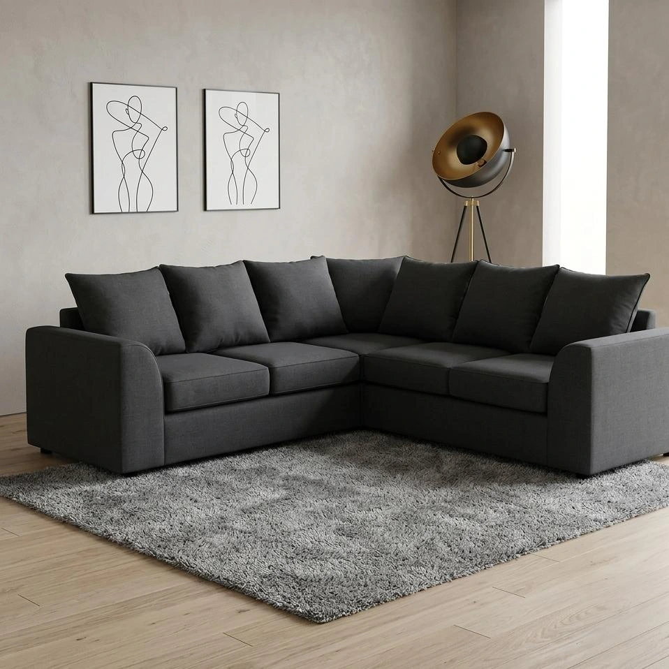 Dylan Black Linen 5 Seater Corner Sofa - Sofas furniture in UK