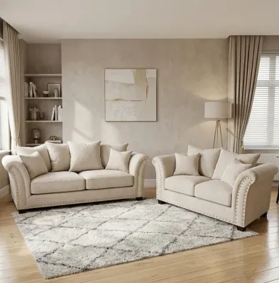 Harrison Chesterfield Cream Plush Velvet 3 and 2 Seater Sofa Set – 3+2 sofa set for the living room