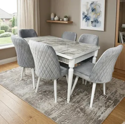 Bermuda Grey Marble Dining Table Set with 6 Chairs – dining table set for the dining room