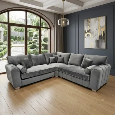 Lilly Grey Plush Velvet High-Back Corner Sofa – corner sofa for the living room