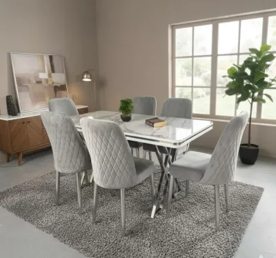 Calcutta Grey Marble Dining Table Set with 6 Chairs – dining table set for the dining room