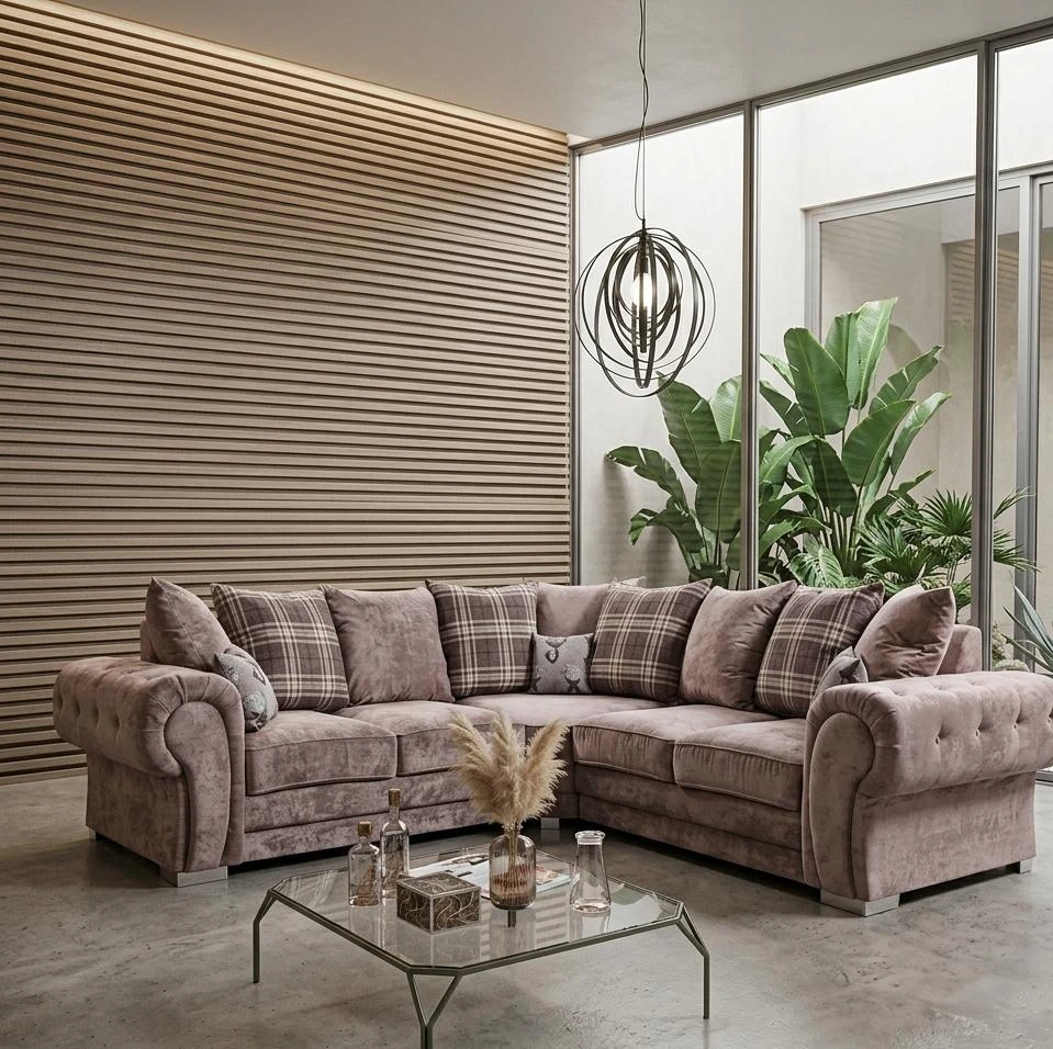 Verona Fabric Corner Sofa Set Mink - Sofas furniture in UK