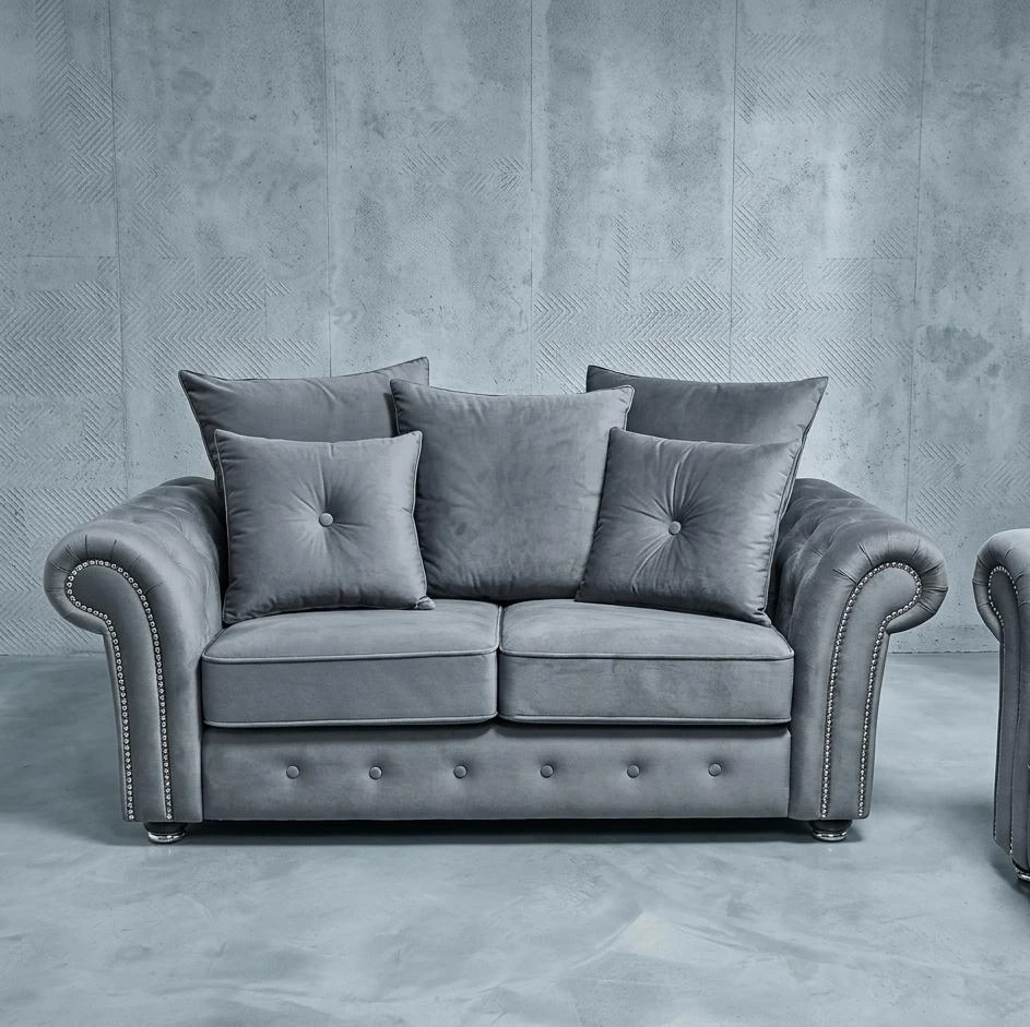 Olympia 2 Seater Sofa – Premium Grey Velvet with Studded Detail - Sofas furniture in UK
