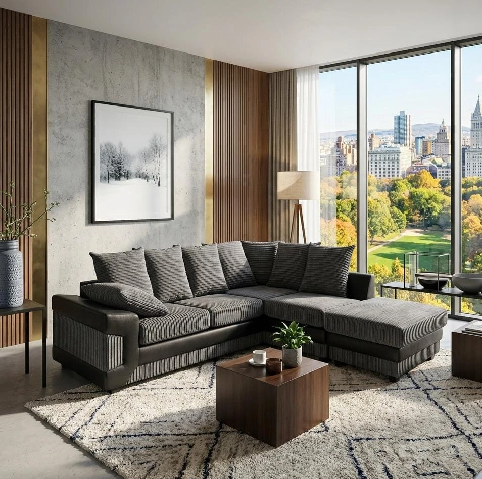 Dino Charcoal Grey 5 Seater Right Hand Corner Sofa - Sofas furniture in UK
