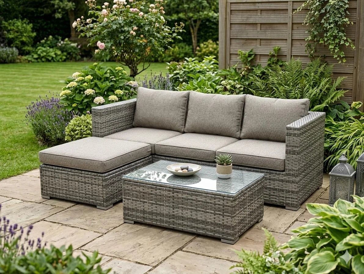 Stylish Rattan Sofa Set with Stool & Table – Garden & outdoor Furniture | UK Delivery Available - Outdoor furniture in UK