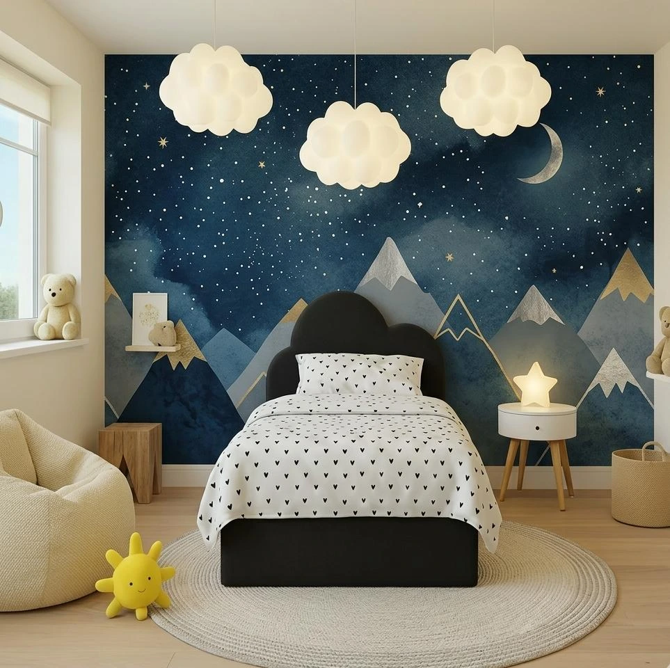 Cloud Kids Black Upholstered Single Bed with Premium Mattress Set - Beds furniture in UK
