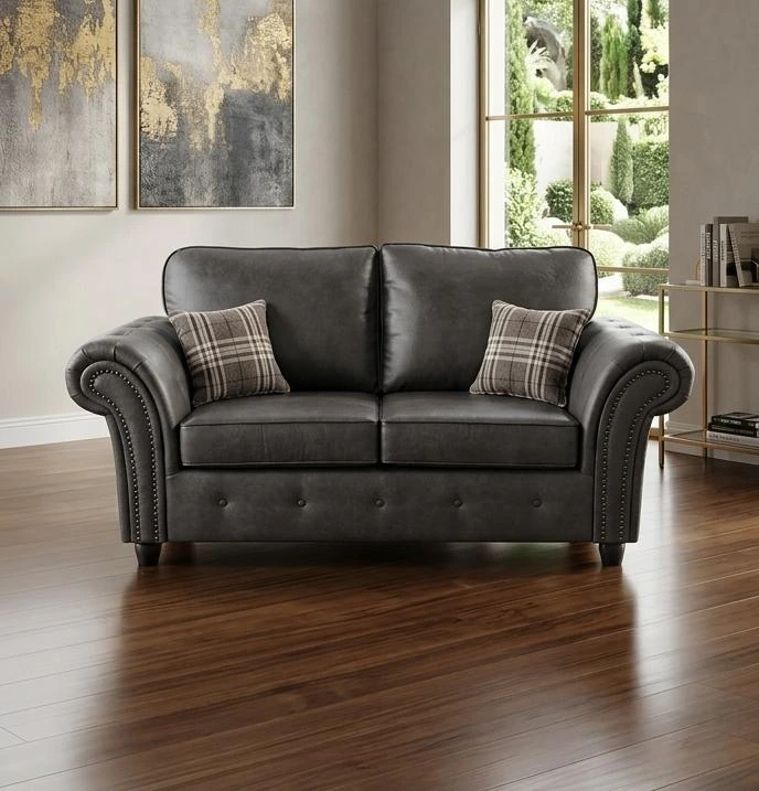 Oakland 2-Seater Sofa – Luxury Grey Leather-Look Finish - Sofas furniture in UK