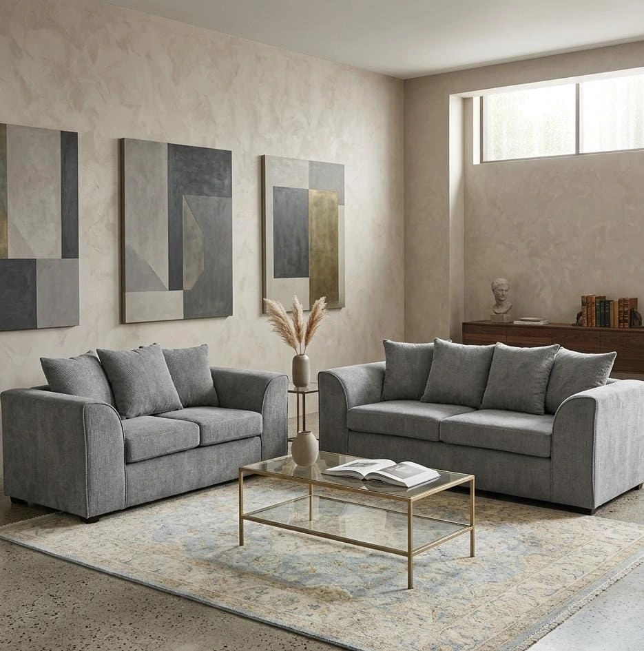 Dylan Light Grey Fabric 3+2 Seater Sofa Set - Sofas furniture in UK