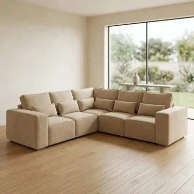 Salone Beige Fabric 5 Seater Corner Sofa – corner sofa for the living room