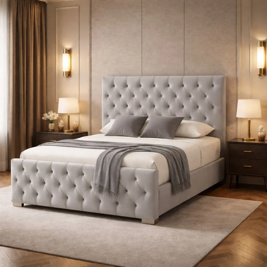 Florida Luxury Silver Double Chesterfield Bed Frame and Mattress Complete Set - Beds furniture in UK