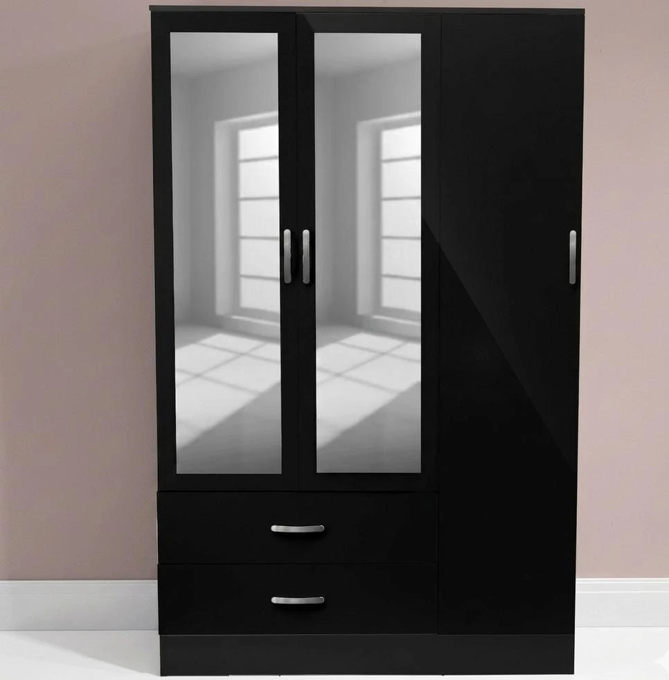 3 Door Wardrobe with 2 Drawers & 2 Mirrors – Large Bedroom Closet - Wardrobes furniture in UK