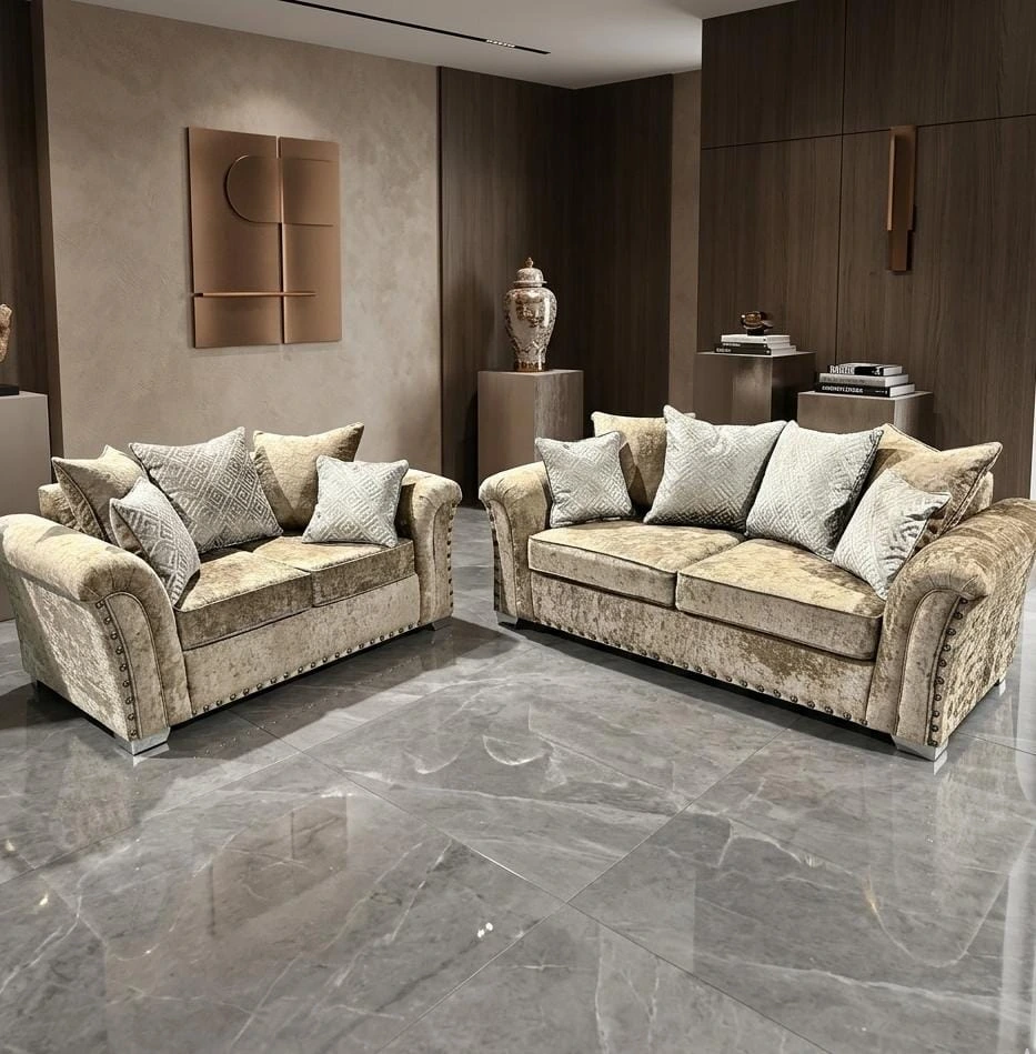 Harrison Chesterfield Mink Chenille 3 and 2 Seater Sofa Set - Sofas furniture in UK