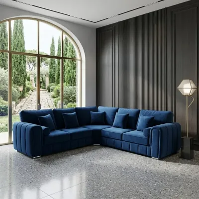 Lilly Sapphire Blue High-Back Corner Sofa – corner sofa for the living room