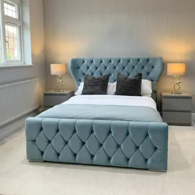 Double Oxford Wingback Bed with Mattress in Duck Egg – wingback bed for the bedroom