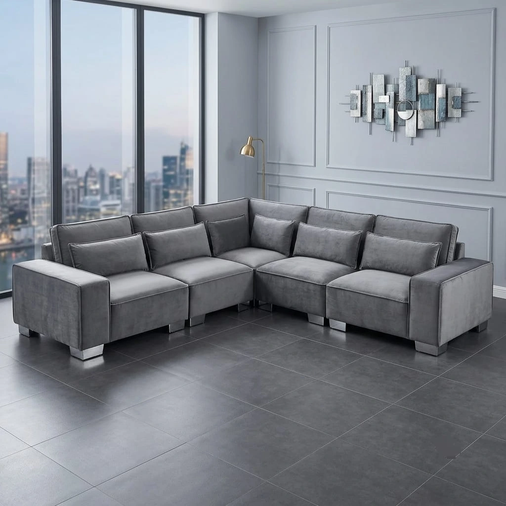 Salone Grey Fabric 5 Seater Corner Sofa | Free UK Delivery - Sofas furniture in UK