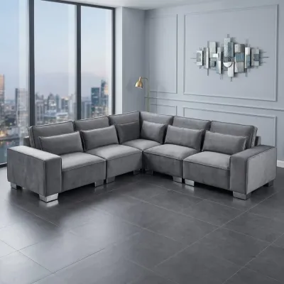 Salone Grey Fabric 5 Seater Corner Sofa – corner sofa for the living room