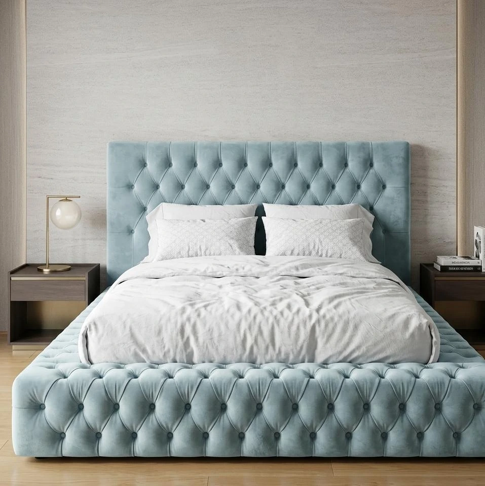 Luxury King Size Ambassador Chesterfield Velvet Bed Frame with Mattress - Beds furniture in UK