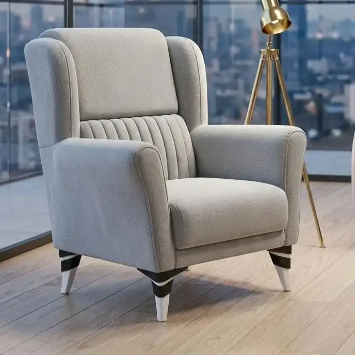 Gardenya Everest Grey Fabric Armchair with Striped Legs | Sofas | UK