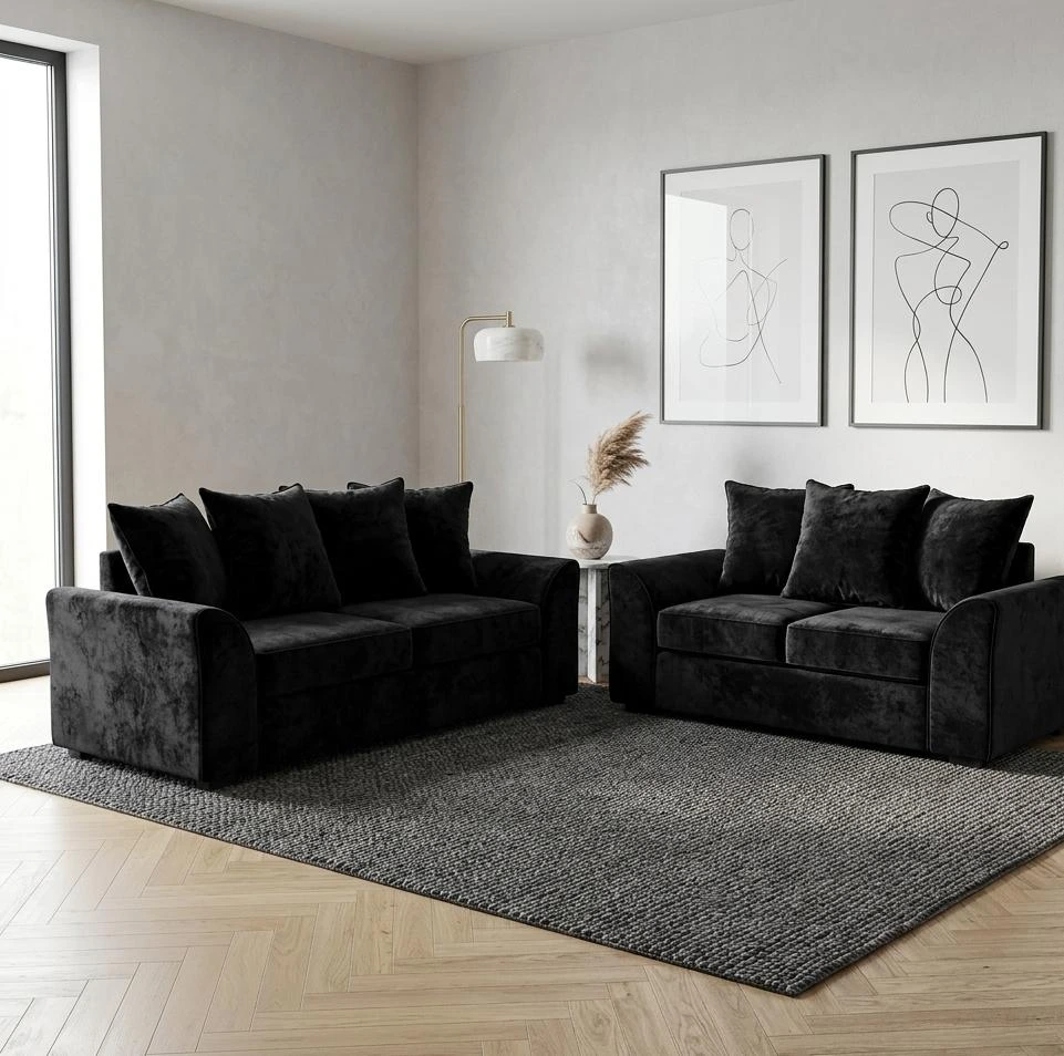 Dylan Black Crushed Velvet 3 and 2 Seater Sofa Set - Sofas furniture in UK