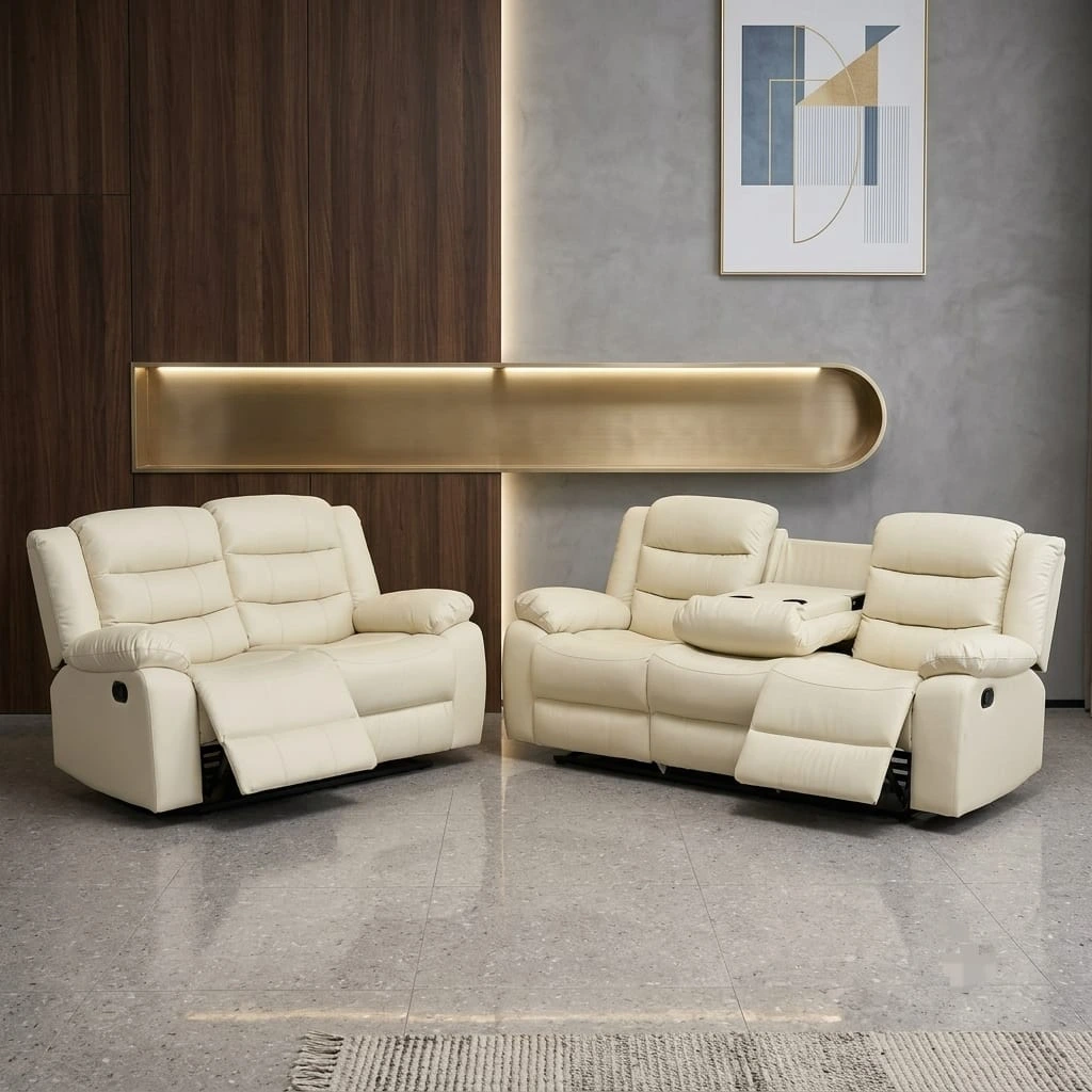 Serenity Cream Recliner 2 and 3-Seater Set – Elegant Fabric Comfort | Sofas | UK