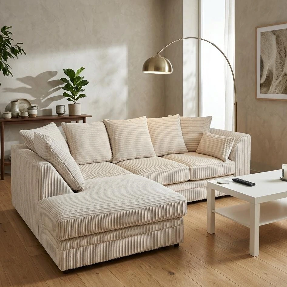 Dylan Cream Jumbo Cord 4 Seater Left Arm Corner Sofa - Sofas furniture in UK