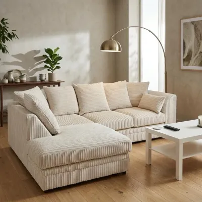 Dylan Cream Jumbo Cord 4 Seater Left Arm Corner Sofa – corner sofa for the living room