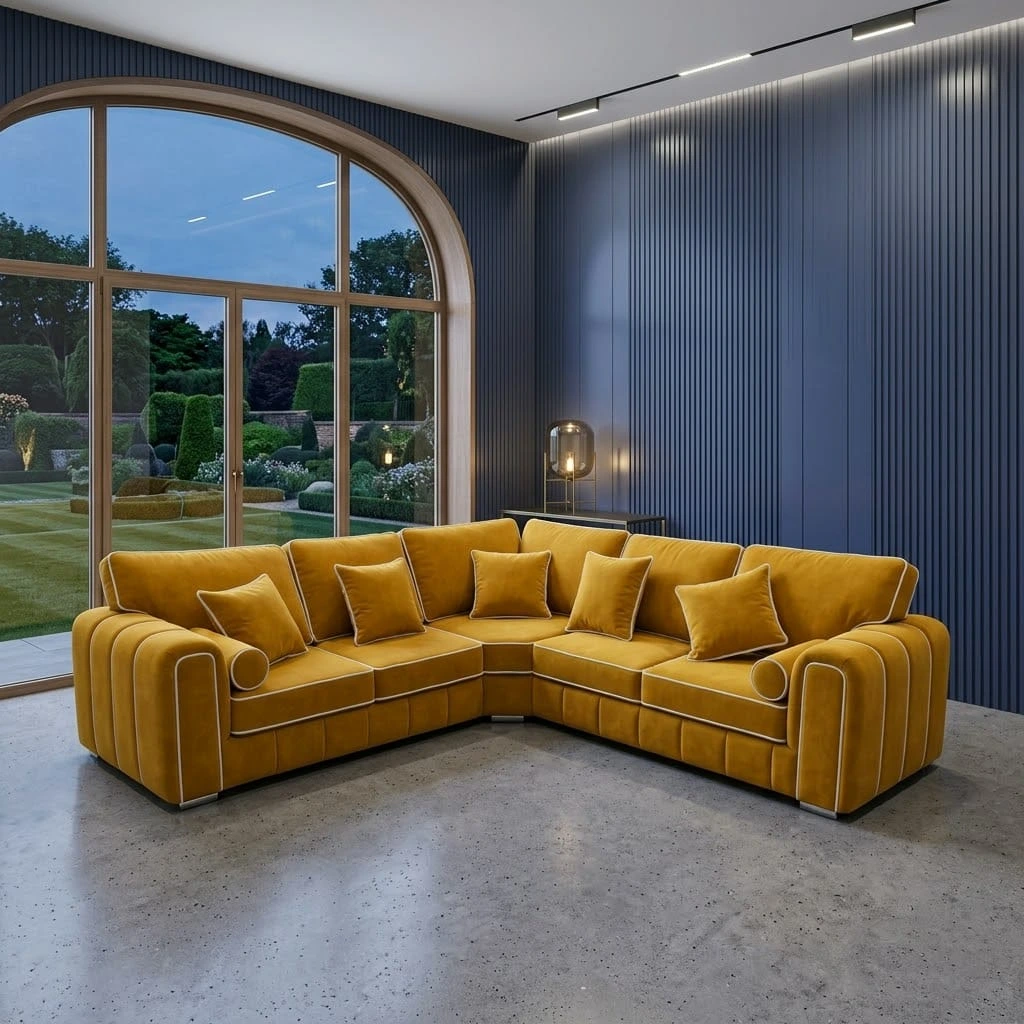 Lilly Mustard Gold High-Back Special Sofa – Luxury Corner Couch with Free UK Delivery & COD | Sofas | UK