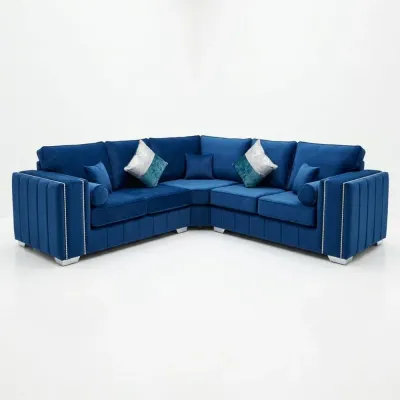 Alaska Luxury Sapphire Blue Velvet Corner Sofa High Back Fabric Settee Living Room Suite – corner sofa for the living room