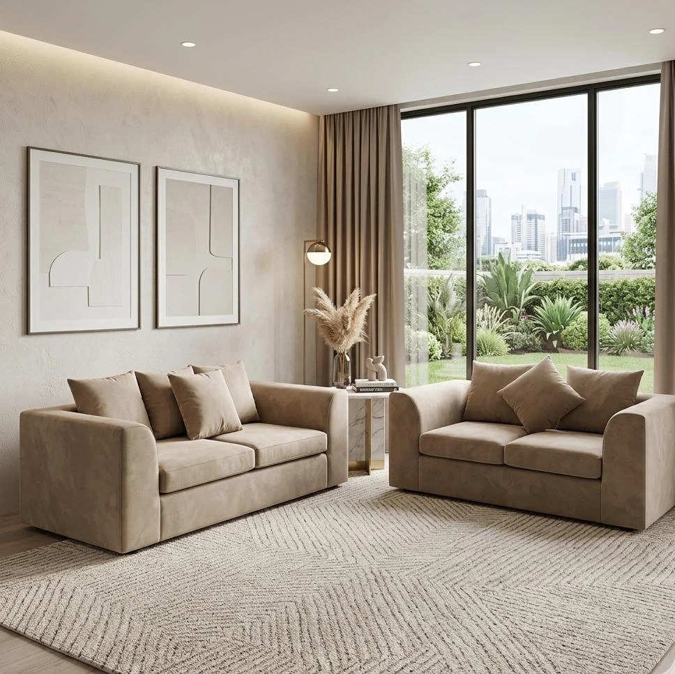 Dylan Modern Beige Velvet Living Room Sofa Set - Sofas furniture in UK