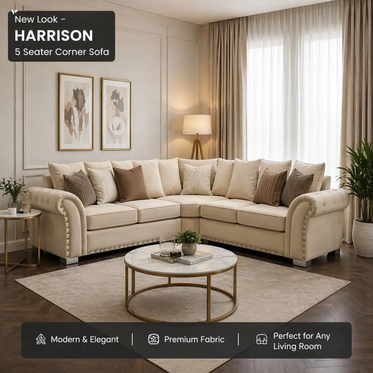 Harrison Premium Fabric 5 Seater Corner Sofa – Available in Multiple Colours – Free UK Delivery | Sofas | UK