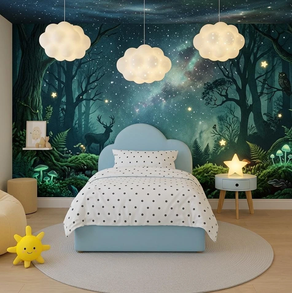 Sky Blue Plush Velvet Cloud Shape Toddler Bed With Mattress - Beds furniture in UK