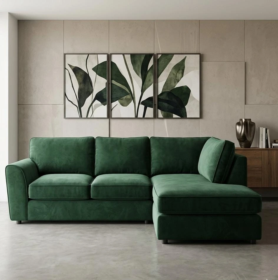 Dylan Green Velvet 4 Seater Right Arm Corner Sofa - Sofas furniture in UK