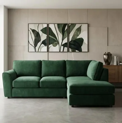 Dylan Green Velvet 4 Seater Right Arm Corner Sofa – corner sofa for the living room