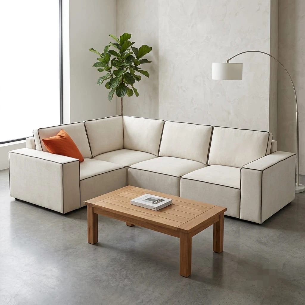 Salone Cream Fabric 4 Seater Left Arm Corner Sofa | Sofas | UK