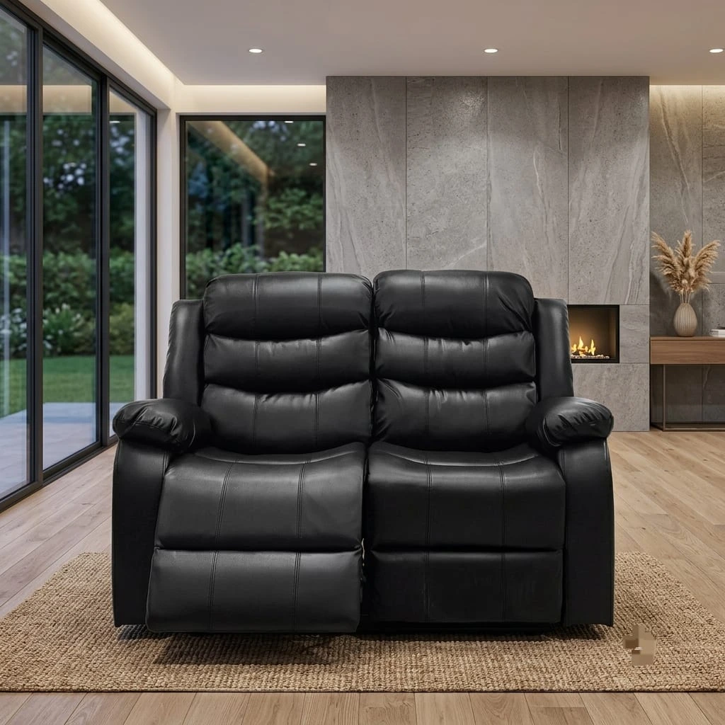 Elite Comfort 2-Seater Manual Recliner Sofa – Premium Black Leather-Effect Finish | Sofas | UK