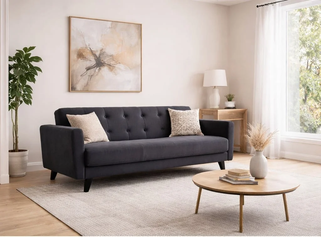 Grey Dotted Sofa Bed – Modern Convertible Sleeper Sofa – Stylish Living Room Furniture - Sofabeds furniture in UK