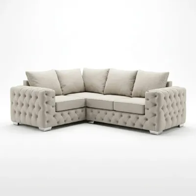 Ashton Luxury Cream Velvet 4 Seater Corner Sofa Scatter Back Chesterfield Fabric Settee Suite – corner sofa for the living room