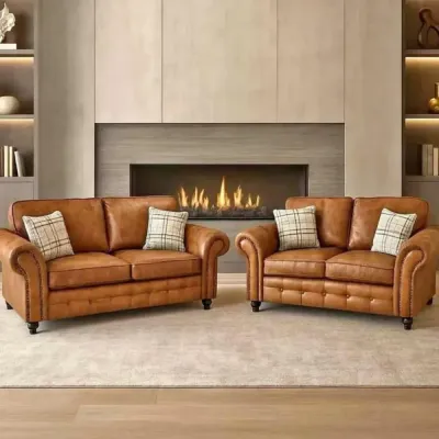 Oakland 2+3 Seater Leather Sofa Set in Black – 3 seater sofa for the living room