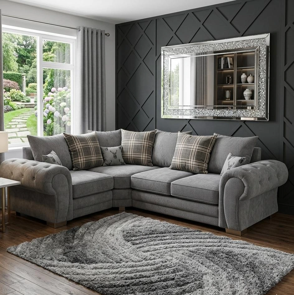 Verona 4 Seater Fabric Corner Sofa Silver Grey - Sofas furniture in UK