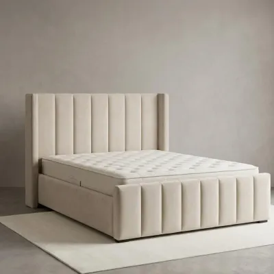 Double Size Cream Panel Wingback Velvet Bed Frame with Mattress – wingback bed for the bedroom